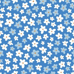 Tiny cute flowers, seamless vector pattern. 