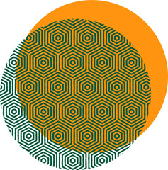 Vector abstract graphic symbol green and yellow circle with pattern and lines