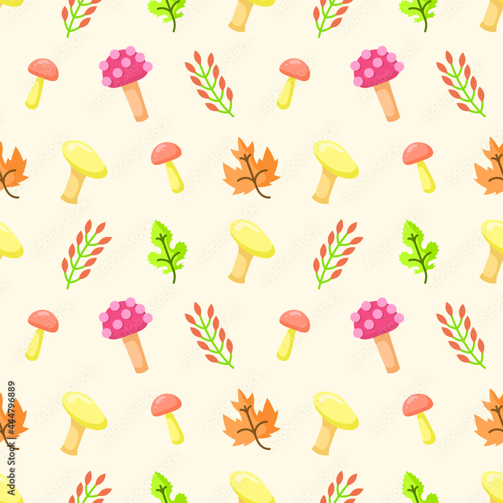 Aufkleber seamless pattern abstract elements mushrooms leaves leaf forest vector design style background illus