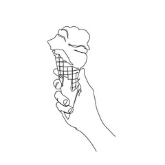 Continuous line drawing of hand holding ice cream cone. Ice cream cone line art with active stroke.
