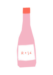 Rose wine bottle illustration. Vector stylized wine bottle on the white background