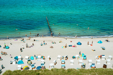 bird's eye view of the beach of Kuehlungsborn Mecklenburg Western Pomerania. Summer vacation in Germany