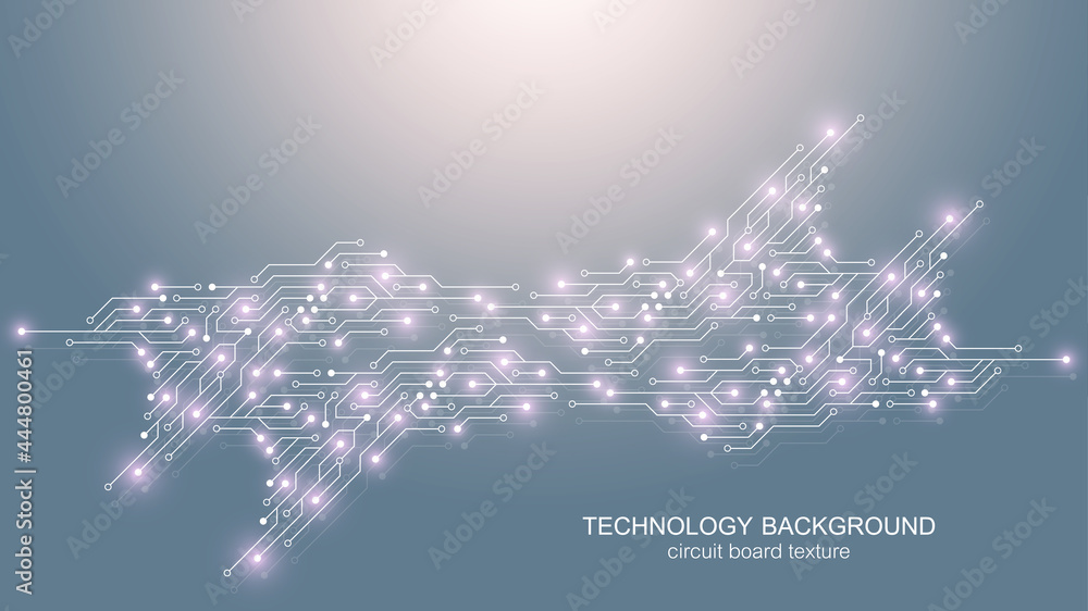 Poster Motherboard vector background with circuit board electronic elements. Electronic texture for computer technology, engineering concept. Motherboard computer generated abstract illustration