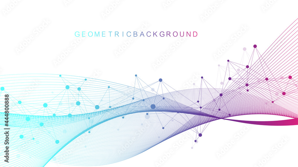 Poster Connectivity flow point abstract background with connected dots and lines. Vector illustration.