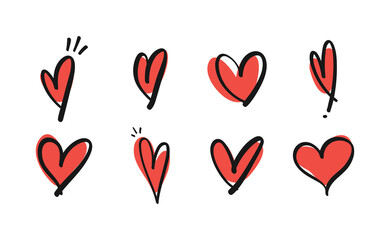 Hand drawn hearts doodle collection. Valentine's day romance illustration set.