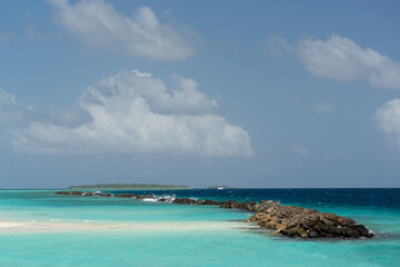 breathtaking view of the gorgeous sky from the pestled beach of the Maldives island on a clear day