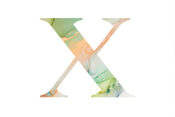 Initial letter X with abstract hand-painted alcohol ink texture