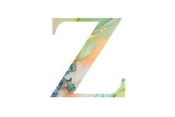 Initial letter Z with abstract hand-painted alcohol ink texture