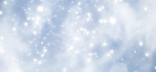 Fototapeta premium blue snowfall bokeh background, abstract snowflake background on blurred abstract blue