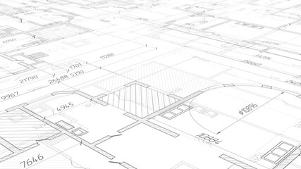 Architectural plan .House plan project .Engineering design .Industrial construction of houses .3d illustration.