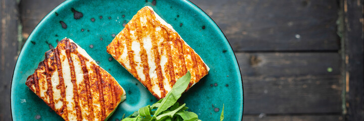 grilled cheese halloumi fried meal snack copy space food background rustic. top view keto or paleo diet