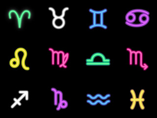 Astrology Zodiac Signs in Neon Rainbow Colours