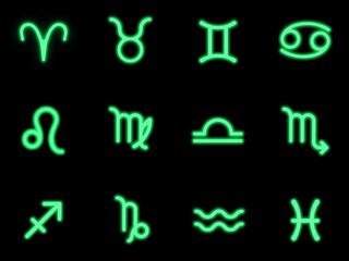 Astrology Zodiac Signs in Neon Green