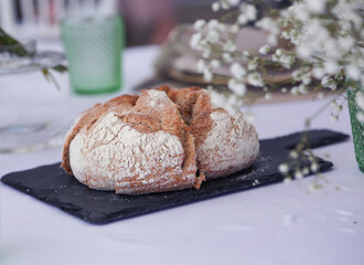 Freshly baked bread on a pretty table