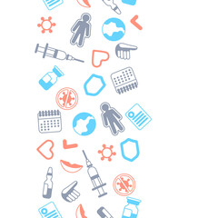 Vaccination seamless pattern with vaccine icons. Immunization items. Health care and protection from virus.