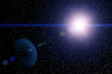 Bright light from a star in outer space,deep space, open space, far space.
