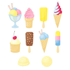 set of different ice cream. cartoon style. Vector illustration. Isolated on white.