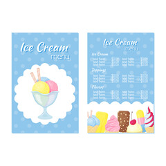 menu for an ice cream restaurant. a template for your design. Cartoon style. Vector illustration.