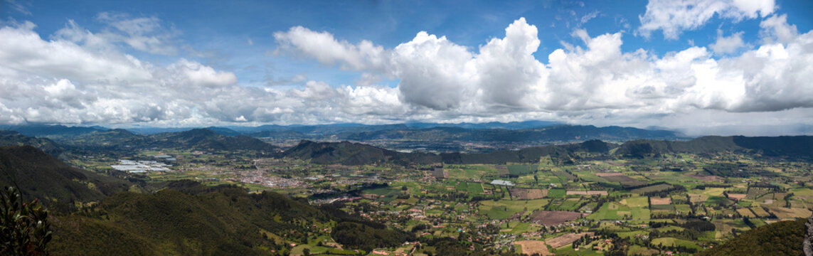 Pe&ntilde;a de la Juaica landscape. A sacred mountain of colombian muisca pre colombus culture at Tabio town with hills and clouds at sunny day