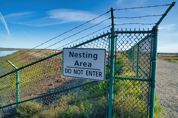 Fototapeta premium Nesting Area Do Not Enter sign at Bolsa Chica Ecological Reserve California