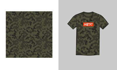 Seamless military camo all over print t-shirt with attractive graphic.