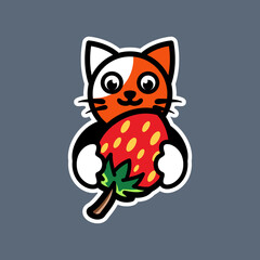 Logo Design Mascot Cartoon Cat Holding Strawberry