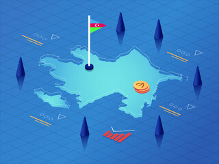 Azerbaijan Map, Flag and Currency Modern Isometric Business and Economy Vector Illustration Design