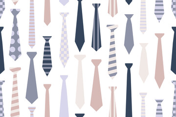 Ties seamless pattern on transparent background. Repetitive vector illustration of various ties, cravats, neckwear. 