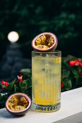 Lemonade or tropical cocktail with passion fruit