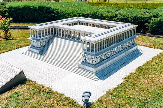 Istanbul, Turkey - July 12, 2017: the reduced copy of the Zeus Altar at Miniaturk Park