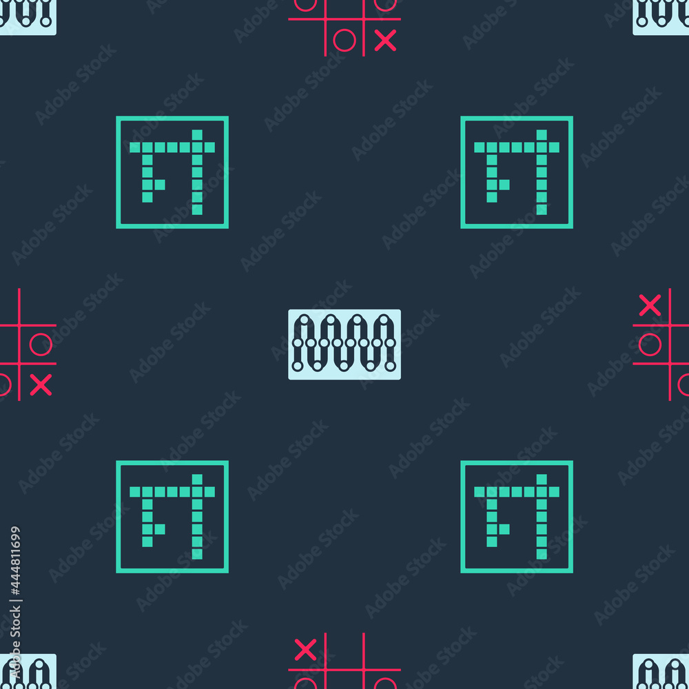 Poster set tic tac toe game, board and bingo on seamless pattern. vector