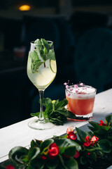 Refreshing luxury summer cocktails in restaurant