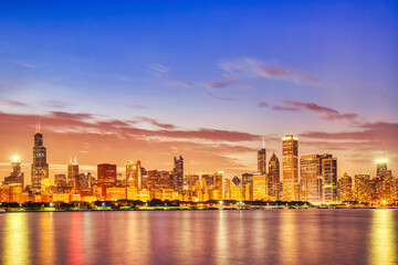 Fototapeta na wymiar Chicago Skyline at Epic Sunset, Illinois