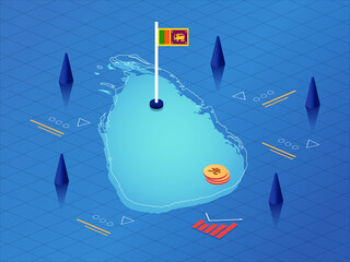 Sri Lanka Map, Flag and Currency Modern Isometric Business and Economy Vector Illustration Design
