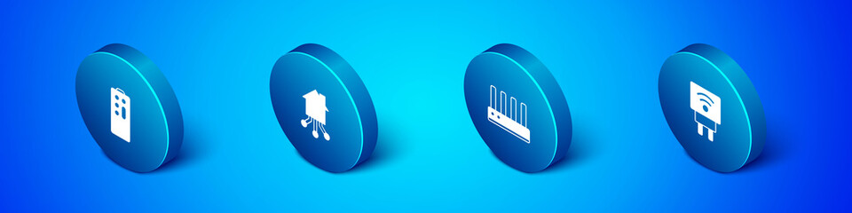Set Isometric Remote control, Router and wi-fi signal, Smart electric plug and home icon. Vector