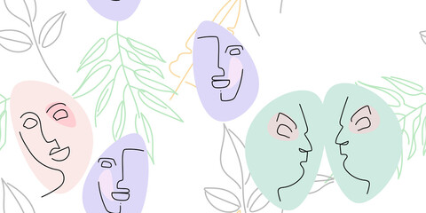 Face line pattern. Minimal art one line drawing.