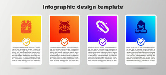 Set Tombstone with RIP written, Cat, Coffin cross and . Business infographic template. Vector
