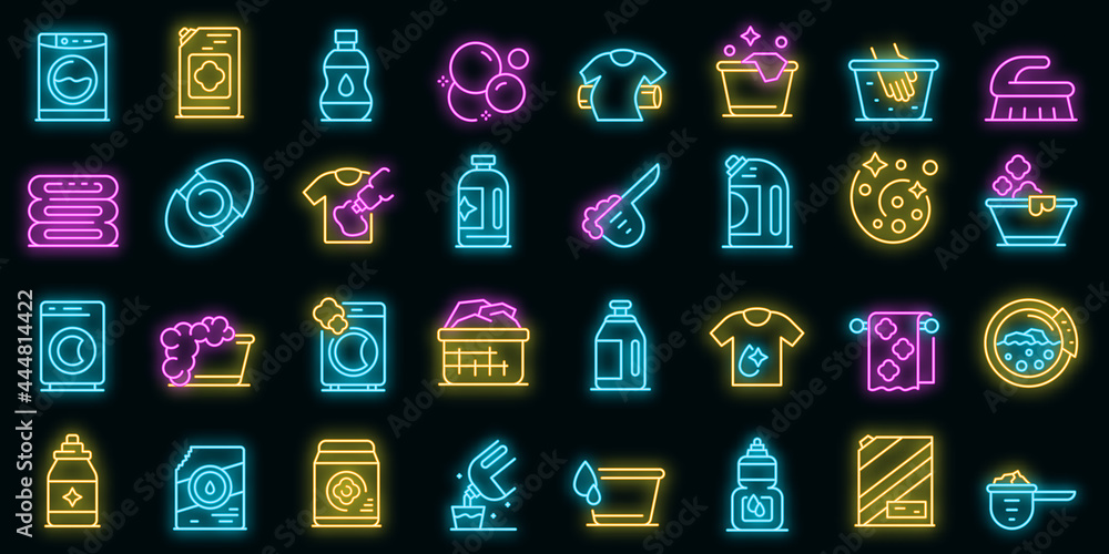 Poster softener icons set. outline set of softener vector icons neon color on black