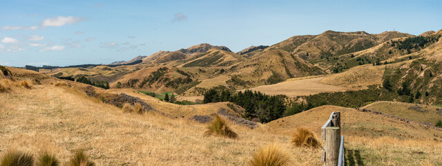 Rural dry farmland and hills at Marlborough district, New Zealand