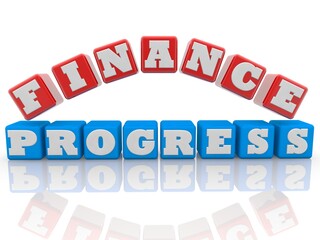FINANCE PROGRESS concept on red and blue toy blocks