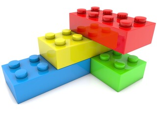 Colored toy bricks connected to each other