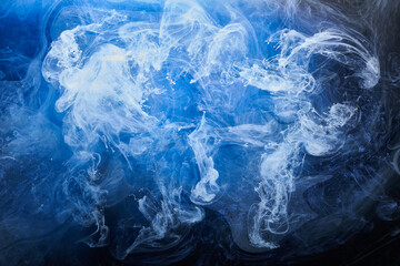 Abstract blue ocean background. Underwater swirling smoke, vibrant sea colors wallpaper, wave paint...