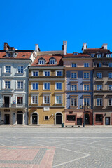 Fototapeta na wymiar Warsaw, Poland. The Old Town Market Place square, beautiful buildings on the Warsaw Old Town.