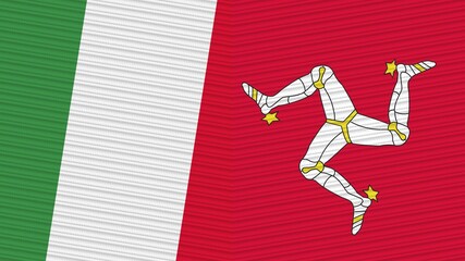 Isle Of Man and Italy Flags Together Fabric Texture Illustration Background