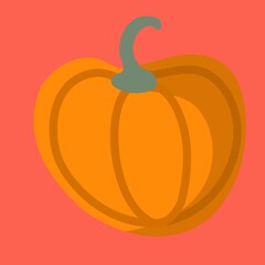 Pumpkin logo icon. Halloween. Vector illustration. Farm field and nature agriculture horticulture theme. Harvest. Orange vegetable. For signboard postcard poster.