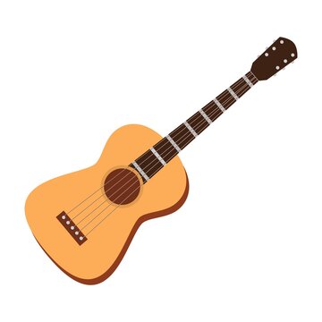 Guitar. Musical string instrument. Classical. Vector drawing. Close-up. Plain. Cartoon style.