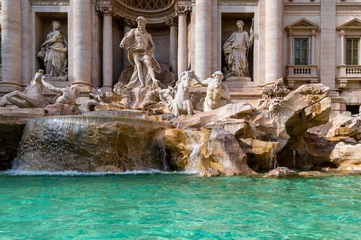 Foto op Plexiglas Trevi Fountain the largest and most famous fountain in Rome, detail of the virgin water, the statues of the tritons, the horses, the Ocean God. The main theme of the fountain is the sea. Rione Trevi. © Paolo Savegnago