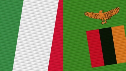 Zambia and Italy Flags Together Fabric Texture Illustration Background