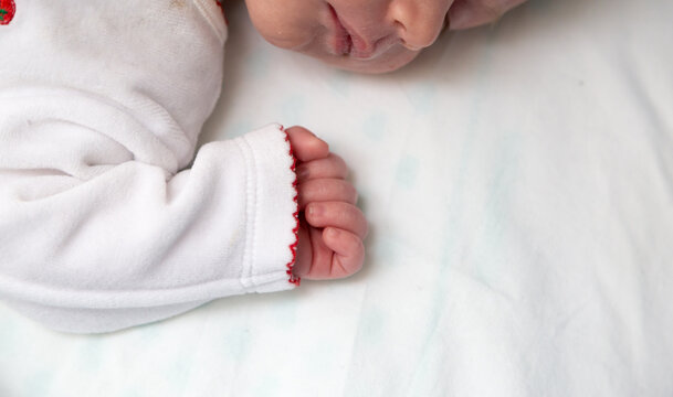 New born baby cute hand detail photo