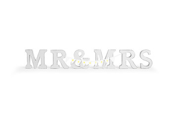 Wedding day concept white wooden Mr and Mrs letters